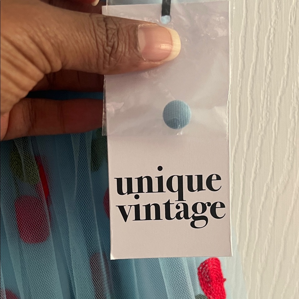 Unique Vintage Blue Dress with Cherry Pattern - Picture 3 of 6